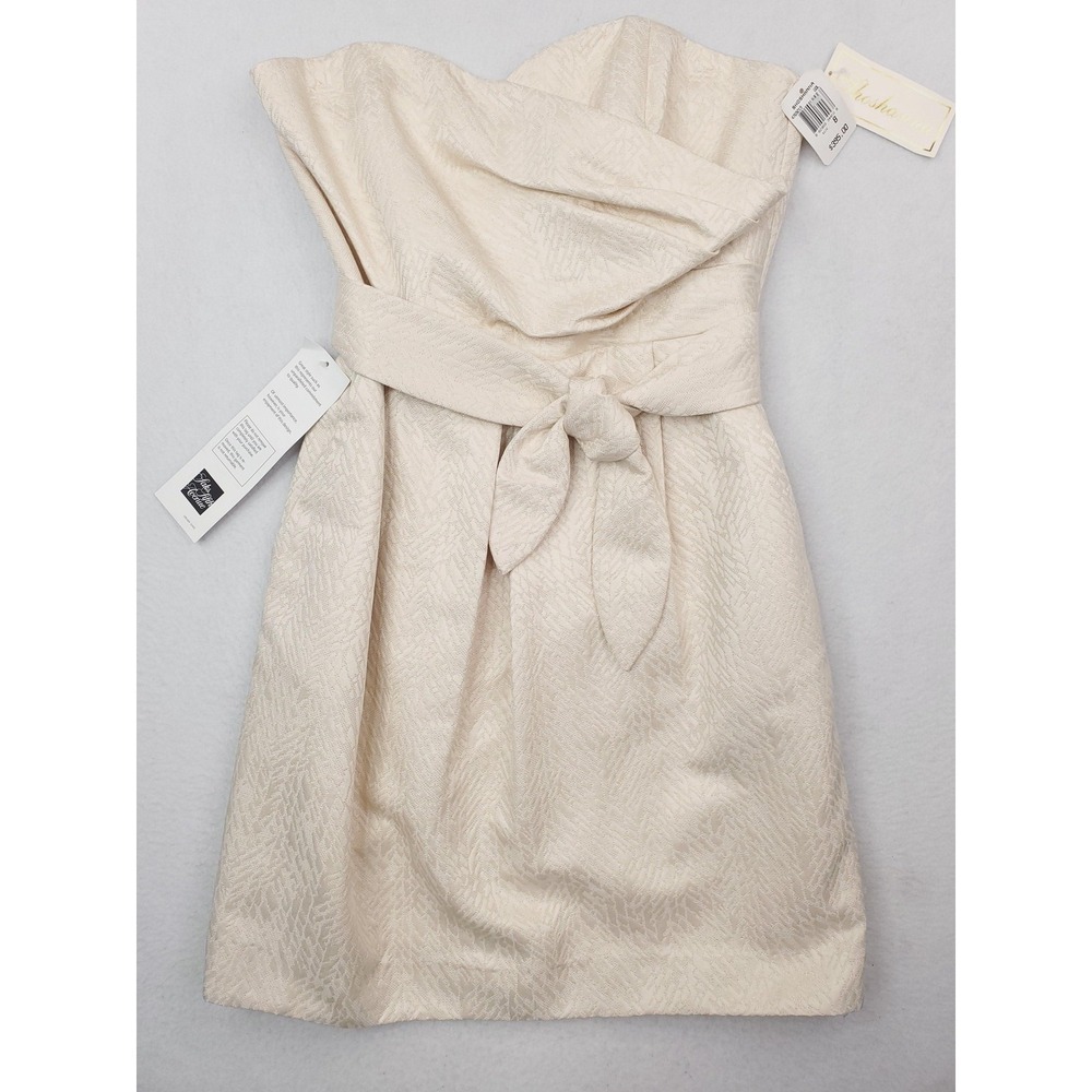 Shoshanna Dress Womens 8 Gold Jacquard Strapless Sweetheart‎ Bow Belted